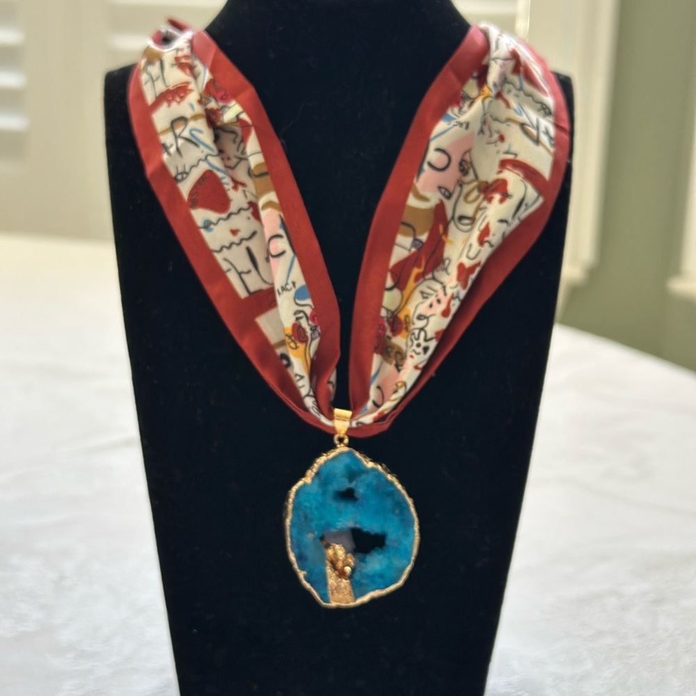 Artistic Blue and Gold Pendant Necklace